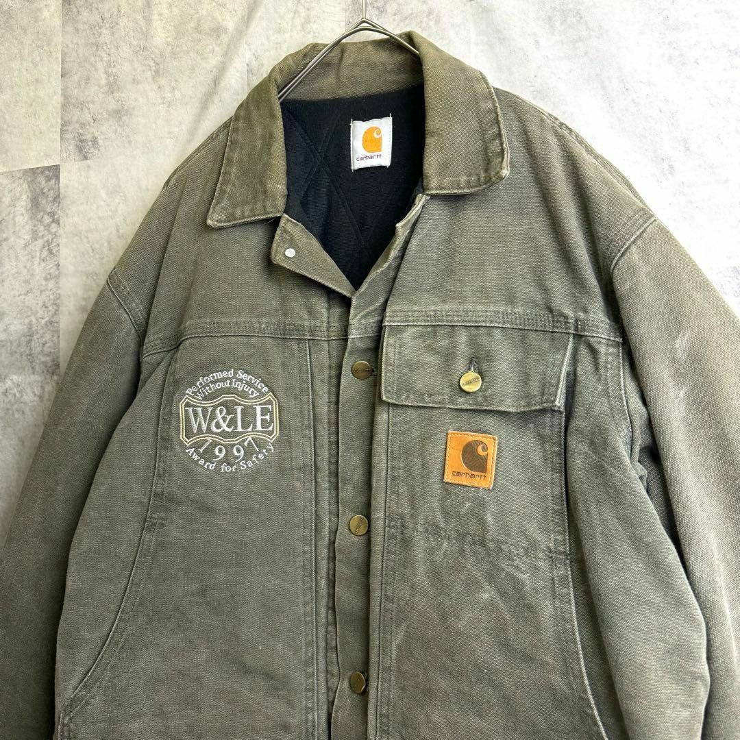 carhartt(カーハート)の希少 ビッグサイズ カーハート ダックジャケット 企業ロゴ オリーブ XL メンズのジャケット/アウター(ブルゾン)の商品写真