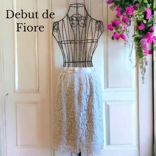 デビュードフィオレ(Debut de Fiore)の【美品】デビュードフィオレ 花柄 ミントグリーン♡レース 膝丈スカート 上品(ひざ丈スカート)