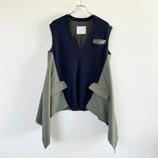 sacai - 21SS サカイ スーチングプルオーバー 切り替え ニット ベスト ネイビー