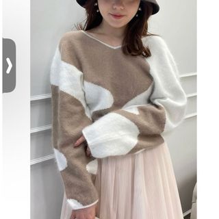 エイミーイストワール(eimy istoire)のeimy istoire ウェーブカラースウィッチニット （BEIGE）(ニット/セーター)