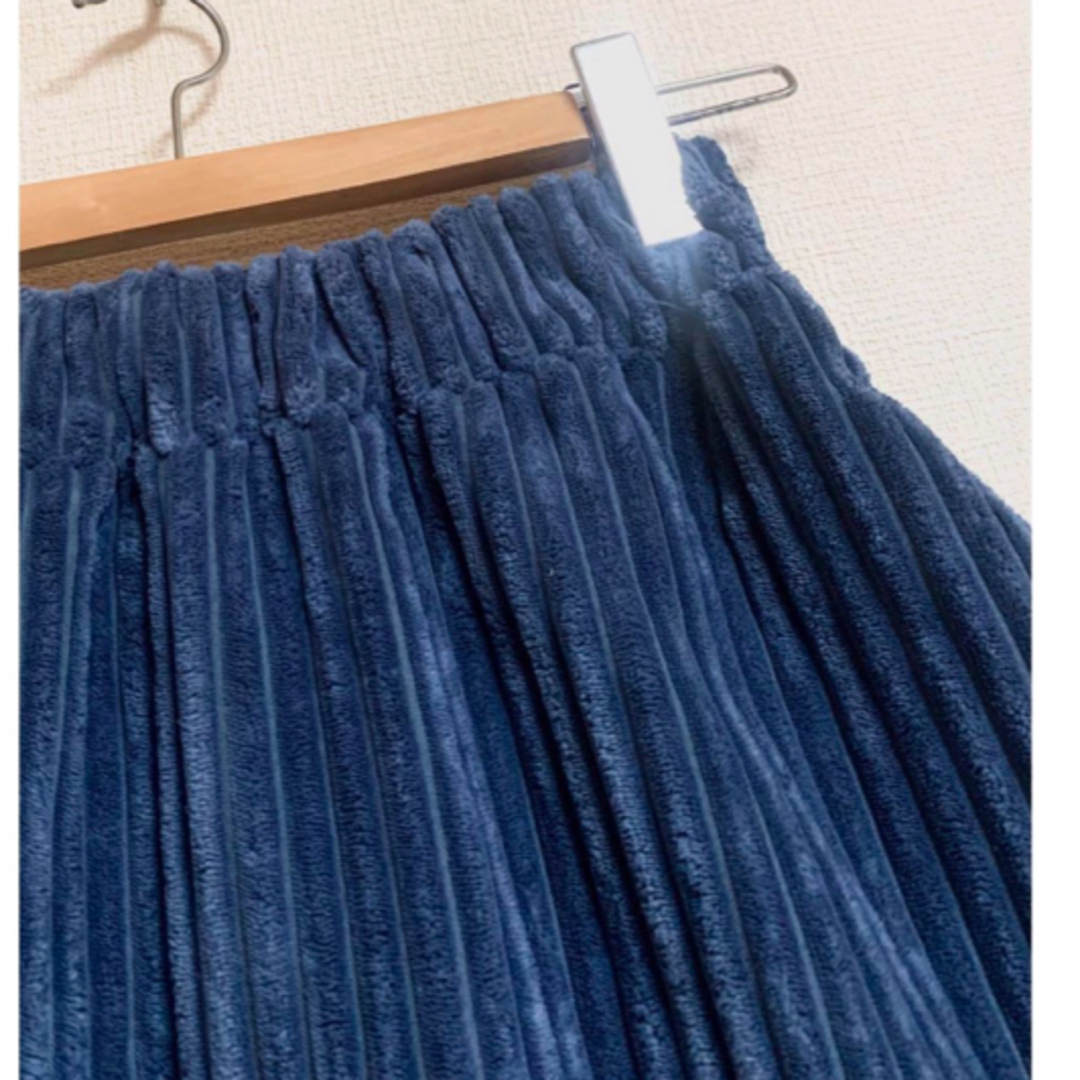 Hamble by Par Avion(ハンブルバイパラビオン)のHamble ハンブル 極太モコモコストライプ ベロア スカート バックリボン レディースのスカート(ひざ丈スカート)の商品写真