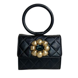 シャネル(CHANEL)の極 美品 希少品 箱 袋付 カード シール有 1番台 CHANEL シャネル マトラッセ ラムスキン ビジュー付 ミニ ハンドバッグ ネイビー 70586(ハンドバッグ)