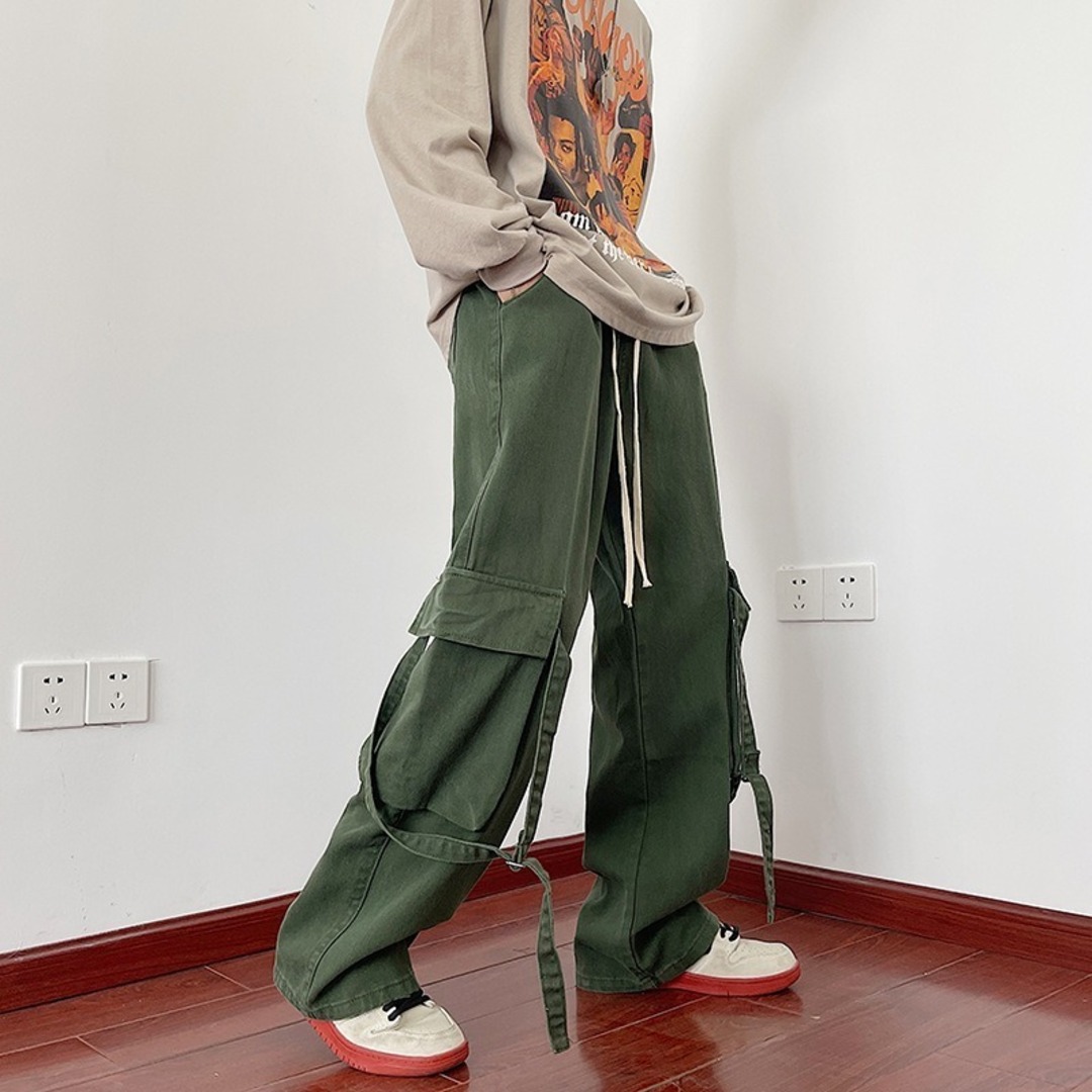 パンツ ワイドパンツ 2XL カーゴパンツ ヒップホップ カーキ ワーク