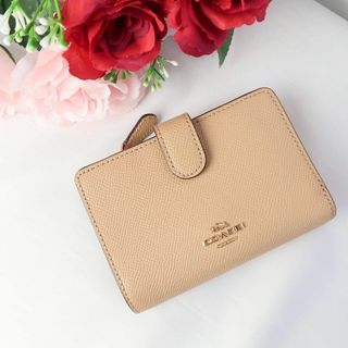 コーチ(COACH)のs745 コーチ 折り財布 ベージュ オールレザー L字ファスナー(財布)