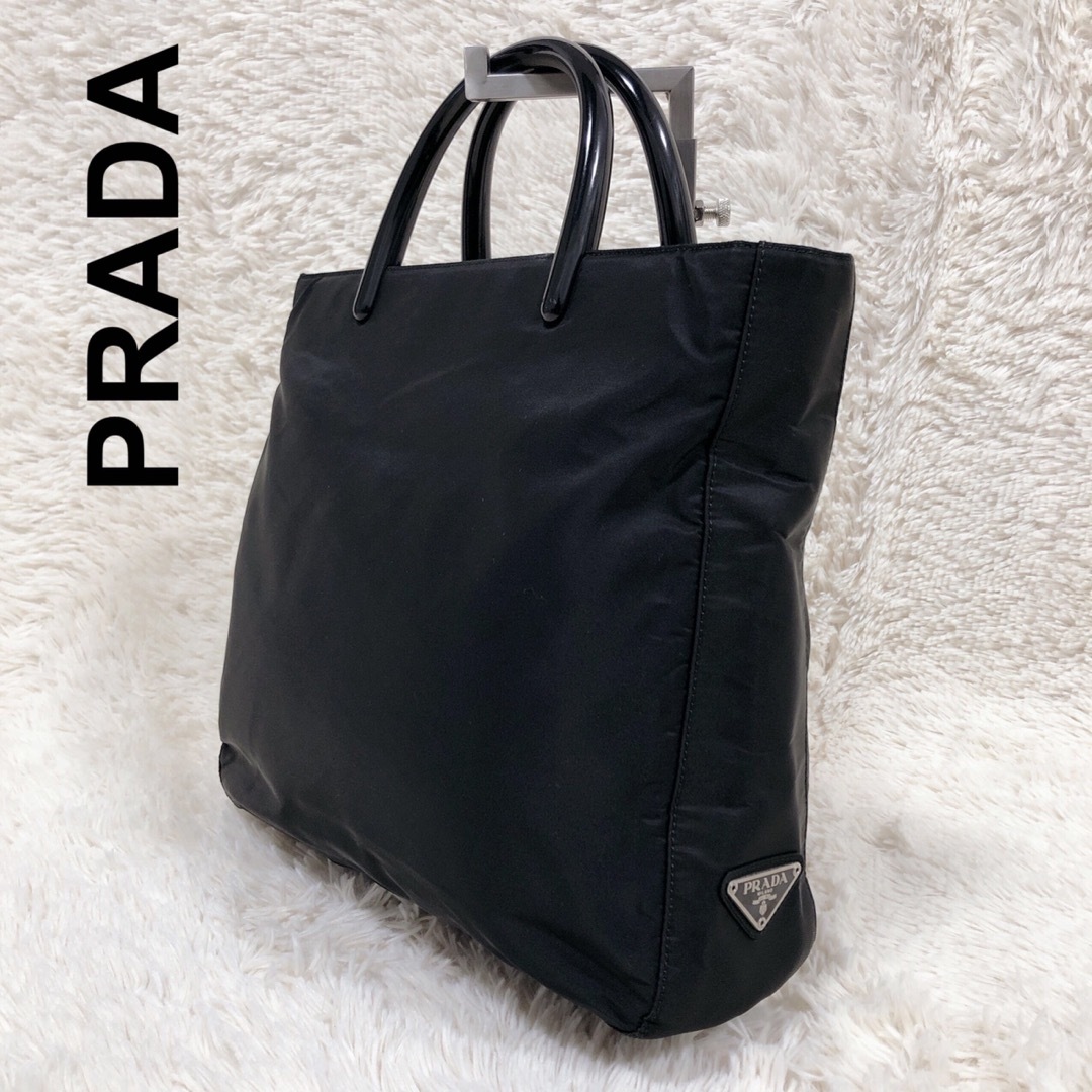 PRADA - PRADA プラダ ハンドバッグ ナイロン ロゴプレート 黒 白タグ