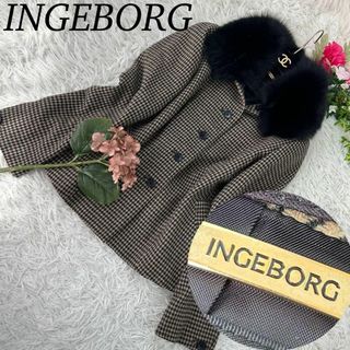 INGEBORG - インゲボルグ レディース Mサイズ ファーコート ブルーフォックス 千鳥柄