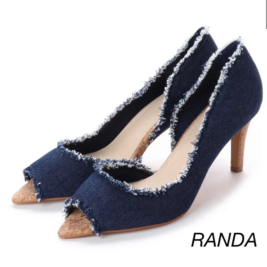 RANDA(ランダ)のRANDA ランダ オープントゥ デニムフリンジ パンプス 24.0cm レディースの靴/シューズ(ハイヒール/パンプス)の商品写真