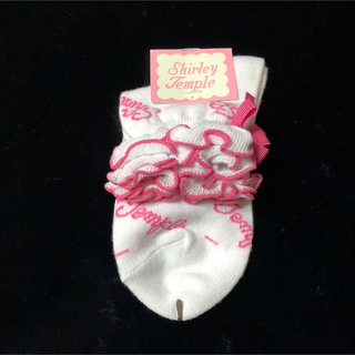 Shirley Temple - シャーリーテンプルロゴボーダー柄ソックス19-21cm白×ピンク新品少々汚れ有