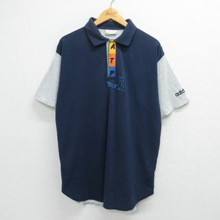 アディダス(adidas)のXL★古着 アディダス adidas 半袖 ブランド ポロ シャツ メンズ 90年代 90s テニス ATP 刺繍 鹿の子 大きいサイズ 紺他 ネイビー 【spe】 23apr07 中古 トップス(ポロシャツ)