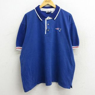 XL★古着 半袖 ポロ シャツ メンズ 90年代 90s NFL ニューイングランドペイトリオッツ 大きいサイズ コットン 鹿の子 青他 ブルー アメフト スーパーボウル 23apr03 中古 トップス(ポロシャツ)