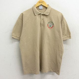 XL★古着 半袖 ポロ シャツ メンズ 00年代 00s 飛行機 鹿の子 コットン ベージュ カーキ 23apr10 中古 トップス(ポロシャツ)