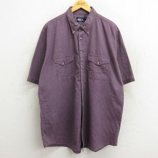 XL★古着 半袖 シャツ メンズ 90年代 90s 大きいサイズ ロング丈 コットン ボタンダウン 紫 パープル 23apr01 中古 トップス(シャツ)