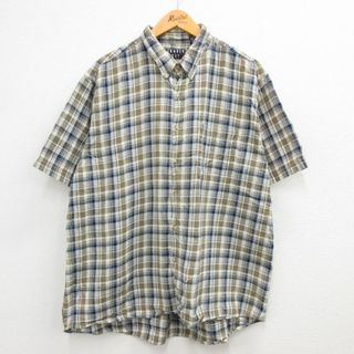 XL★古着 半袖 シャツ メンズ 00年代 00s コットン ボタンダウン ベージュ系他 カーキ チェック 23apr03 中古 トップス(シャツ)