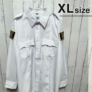 シャツ(shirts)のUSA古着　ミリタリーシャツ　XL　ホワイト　白　ワッペン　セキュリティ　制服(シャツ)