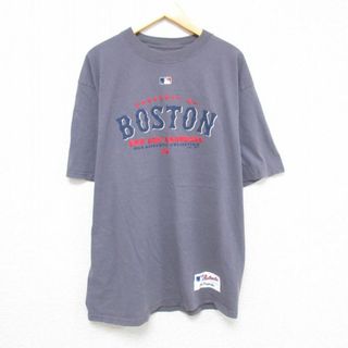 マジェスティック(Majestic)のL★古着 マジェスティック 半袖 Tシャツ メンズ MLB ボストンレッドソックス コットン クルーネック グレー メジャーリーグ ベースボール 野球 23apr06 中古(Tシャツ/カットソー(半袖/袖なし))