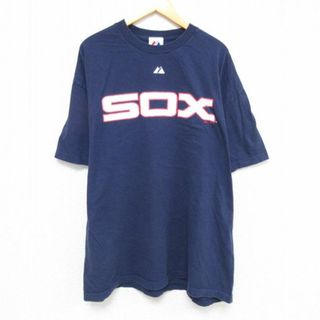 マジェスティック(Majestic)のXL★古着 マジェスティック 半袖 Tシャツ メンズ MLB ボストンレッドソックス 大きいサイズ クルーネック 紺 ネイビー メジャーリーグ ベースボール 野球 23apr06 中古(Tシャツ/カットソー(半袖/袖なし))