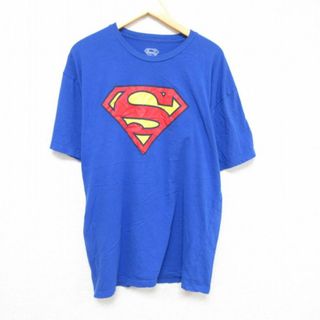 XL★古着 半袖 Tシャツ メンズ DCコミックス スーパーマン コットン クルーネック 青 ブルー 23apr07 中古(Tシャツ/カットソー(半袖/袖なし))