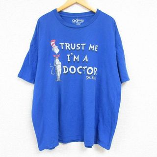 XL★古着 半袖 Tシャツ メンズ ドクタースース グリンチ 大きいサイズ コットン クルーネック 青 ブルー 23apr08 中古(Tシャツ/カットソー(半袖/袖なし))