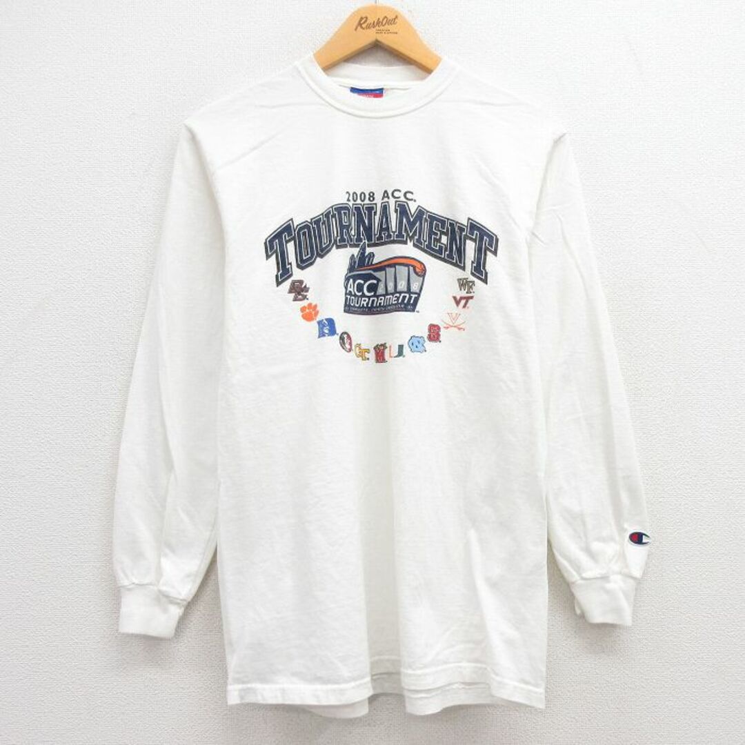 Champion(チャンピオン)のL★古着 チャンピオン champion 長袖 ビンテージ Tシャツ メンズ 00年代 00s ACC バスケットボール クルーネック 白 ホワイト 23apr08 中古 メンズのトップス(Tシャツ/カットソー(半袖/袖なし))の商品写真