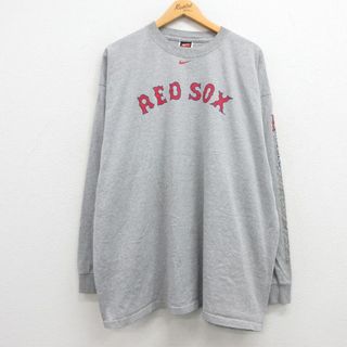 ナイキ(NIKE)のXL★古着 ナイキ NIKE 長袖 ビンテージ Tシャツ メンズ 00年代 00s MLB ボストンレッドソックス 大きいサイズ コットン クルーネック グレー 霜降り メジャーリーグ ベースボール 野球 23apr08 中古(Tシャツ/カットソー(半袖/袖なし))