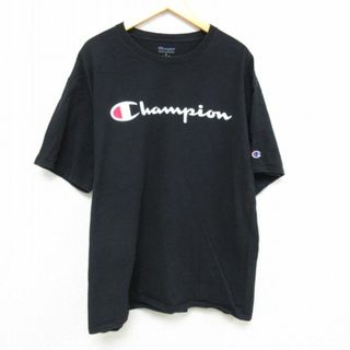 チャンピオン(Champion)のXL★古着 チャンピオン Champion 半袖 ブランド Tシャツ メンズ ビッグロゴ 大きいサイズ クルーネック 黒 ブラック 23apr01 中古(Tシャツ/カットソー(半袖/袖なし))