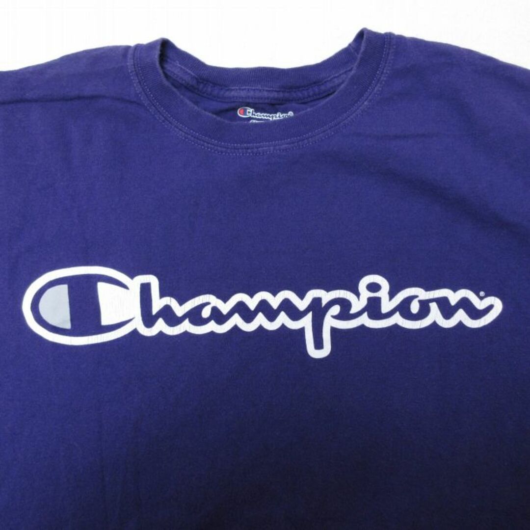 Champion(チャンピオン)のL★古着 チャンピオン Champion 半袖 ブランド Tシャツ メンズ ビッグロゴ クルーネック 紫 パープル 23apr01 中古 メンズのトップス(Tシャツ/カットソー(半袖/袖なし))の商品写真