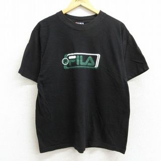 フィラ(FILA)のL★古着 フィラ FILA 半袖 ビンテージ Tシャツ メンズ 00年代 00s ビッグロゴ コットン クルーネック 黒 ブラック 23apr04 中古(Tシャツ/カットソー(半袖/袖なし))