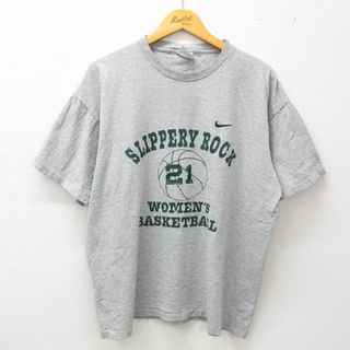 ナイキ(NIKE)のXL★古着 ナイキ NIKE 半袖 ビンテージ Tシャツ メンズ 00年代 00s スリッパリーロック バスケットボール ワンポイントロゴ 大きいサイズ クルーネック グレー 霜降り 23apr04 中古(Tシャツ/カットソー(半袖/袖なし))