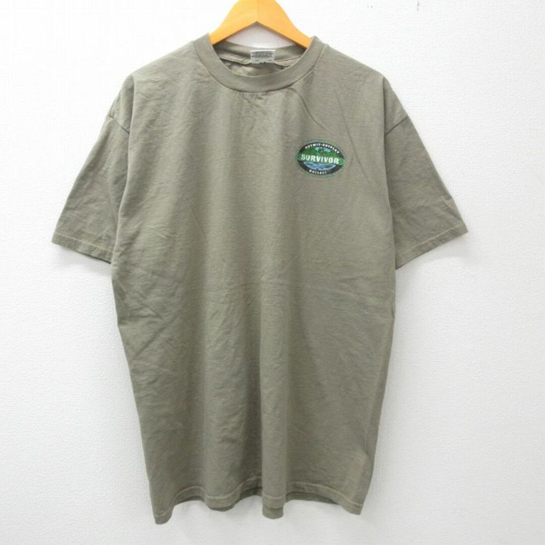 XL★古着 半袖 ビンテージ Tシャツ メンズ 90年代 90s サバイバー 大きいサイズ コットン クルーネック 薄緑 グリーン 23apr06 中古 メンズのトップス(Tシャツ/カットソー(半袖/袖なし))の商品写真