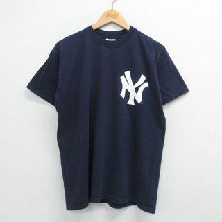 マジェスティック(Majestic)のL★古着 マジェスティック 半袖 ビンテージ Tシャツ メンズ 00年代 00s MLB ニューヨークヤンキース 松井秀喜 55 コットン クルーネック 紺 ネイビー メジャーリーグ ベースボール 野球 【spe】 23apr05 中古(Tシャツ/カットソー(半袖/袖なし))