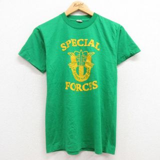 S★古着 半袖 ビンテージ Tシャツ メンズ 80年代 80s SPECIAL FORCES クルーネック USA製 緑 グリーン 23apr06 中古(Tシャツ/カットソー(半袖/袖なし))