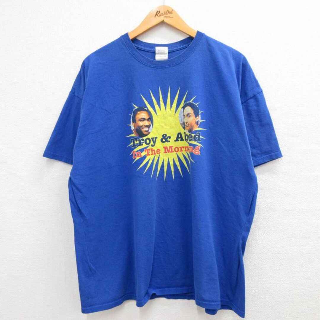 XL★古着 半袖 ビンテージ Tシャツ メンズ 00年代 00s Troy&Abed 大きいサイズ コットンクルーネック 青 ブルー 23apr06 中古 メンズのトップス(Tシャツ/カットソー(半袖/袖なし))の商品写真