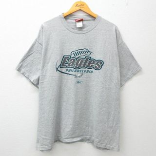 フィラ(FILA)のXL★古着 リーボック REEBOK 半袖 ビンテージ Tシャツ メンズ 00年代 00s NFL フィラデルフィアイーグルス ワンポイントロゴ 大きいサイズ クルーネック グレー 霜降り アメフト スーパーボウル 23apr06 中古(Tシャツ/カットソー(半袖/袖なし))