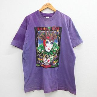 XL★古着 半袖 ビンテージ Tシャツ メンズ 90年代 90s ニューオリンズ マルディグラ 大きいサイズ コットン クルーネック USA製 紫 パープル 23apr07 中古(Tシャツ/カットソー(半袖/袖なし))