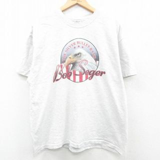 ヘインズ(Hanes)のXL★古着 ヘインズ Hanes 半袖 ビンテージ ロック バンド Tシャツ メンズ 90年代 90s ボブシーガー&ザシルヴァーブレットバンド クルーネック USA製 薄グレー 霜降り 23apr04 中古(Tシャツ/カットソー(半袖/袖なし))