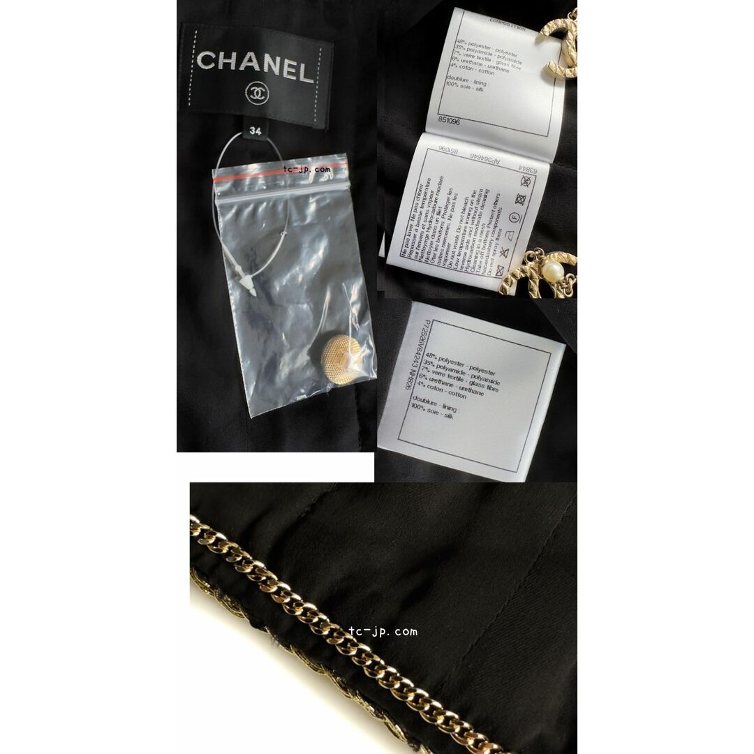 CHANEL(シャネル)の100万 シャネル ジャケット CHANEL 22S 2022 ブラック スパンコール ゴールド トリム 豪華 越え 36 38 レディースのジャケット/アウター(ノーカラージャケット)の商品写真