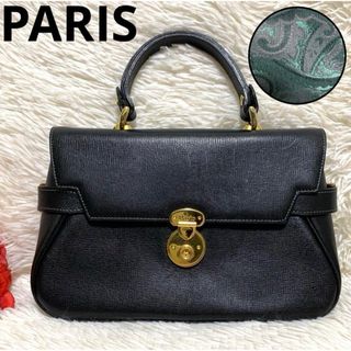 パリス(PARIS)の【美品】PARIS 本革 ハンドバッグ 鍵付 ペイズリー裏地 ブラック(ハンドバッグ)