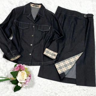 BURBERRY - 数回使用 XL バーバリー デニム スカート セットアップ 濃紺 大きいサイズ