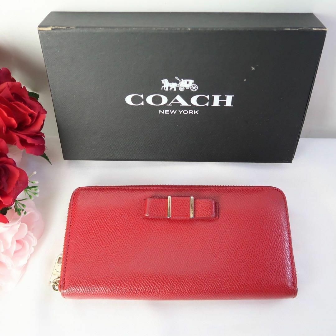 COACH(コーチ)のs755 コーチ 長財布 リボン レザー ラウンドジップ 赤レッド レディースのファッション小物(財布)の商品写真