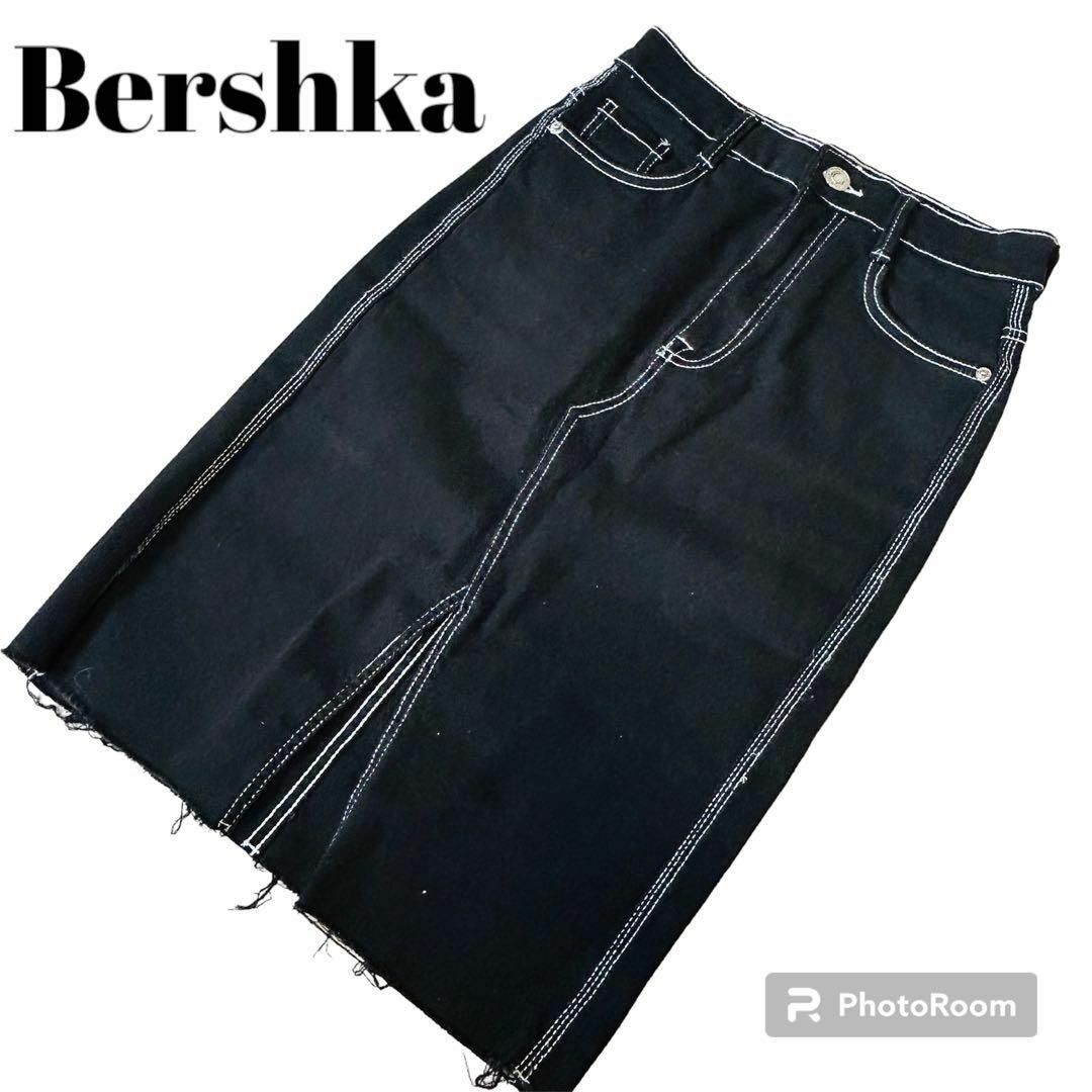 Bershka(ベルシュカ)のBershka ベルシュカ　タイトスカート　膝丈　ブラック　ダメージ加工 レディースのスカート(ひざ丈スカート)の商品写真