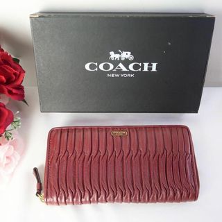 コーチ(COACH)のs757 極美品 コーチ 長財布 マトラッセ レザー ボルドー ラウンドジップ(財布)