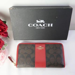 コーチ(COACH)のs759 極美品！コーチ 長財布 ラウンドジップ シグネチャー PVC 赤(財布)