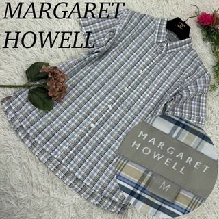 マーガレットハウエル(MARGARET HOWELL)のマーガレットハウエル Mサイズ レディース チェック コットン 半袖 シャツ(シャツ/ブラウス(半袖/袖なし))