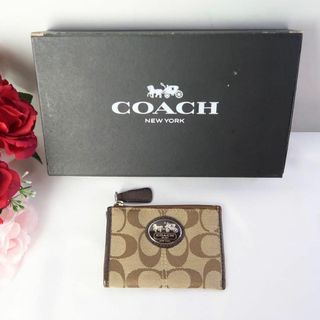 コーチ(COACH)のs761 コーチ コインケース シグネチャー キャンバス ブラウン(コインケース)