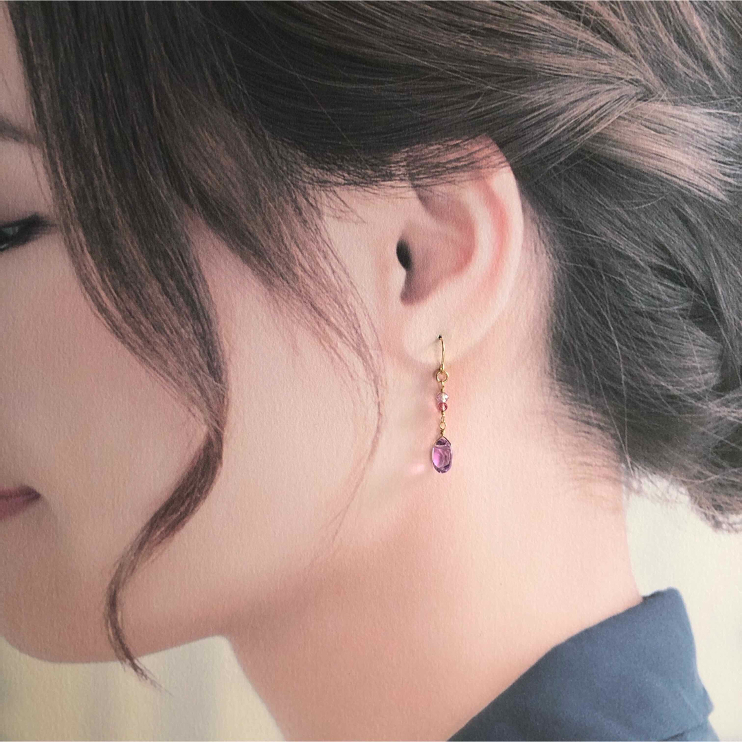 【天然石】（570）ピンクアメジストのピアス 14kgf ハンドメイドのアクセサリー(ピアス)の商品写真