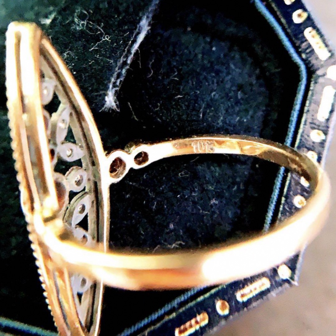 豪華✨クラシカル❗️宝箱　k10YGガーネットダイヤモンリング　透かし柄 レディースのアクセサリー(リング(指輪))の商品写真