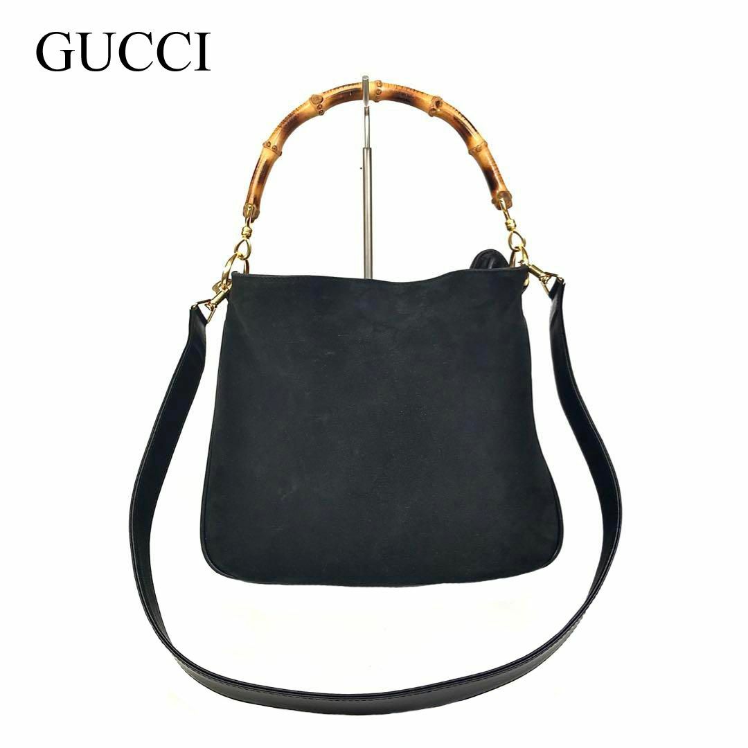 Gucci(グッチ)のグッチ スエード バンブー 2wayショルダーバッグ トートバッグ ハンドバッグ レディースのバッグ(ショルダーバッグ)の商品写真