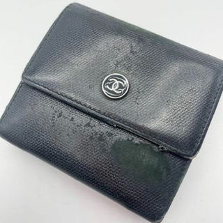 シャネル(CHANEL)のシャネル　三つ折り財布　ココマーク　レザー　ブラック　コンパクトウォレット(財布)