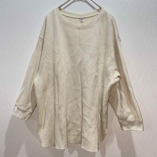 ユニクロ(UNIQLO)の【ワッフル調トップス】 肌色 七分袖 コットン ゆったり L (ユニクロ)(カットソー(長袖/七分))