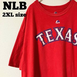 マジェスティック(Majestic)のＭＬＢ　テキサス レンジャーズ 半袖 Tシャツ レッド 2ＸＬサイズ USA古着(Tシャツ/カットソー(半袖/袖なし))